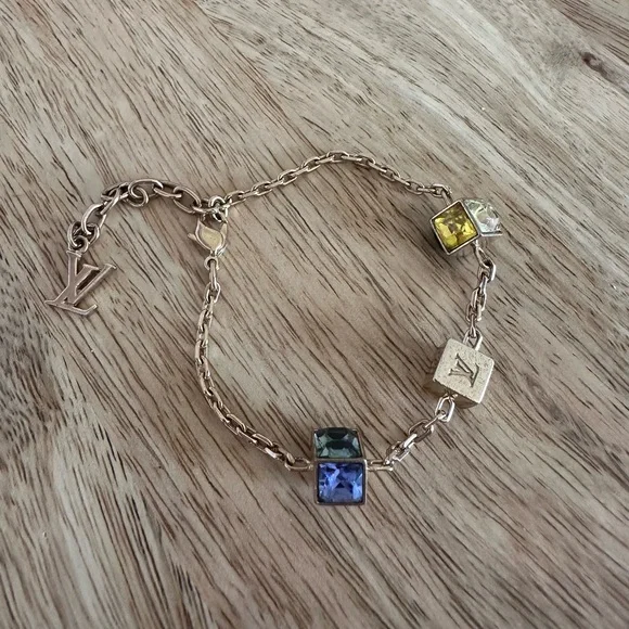 Louis Vuitton Gold-Tone Gamble Chain Bracelet with Multicolored Crystals - Picture 10 of 12